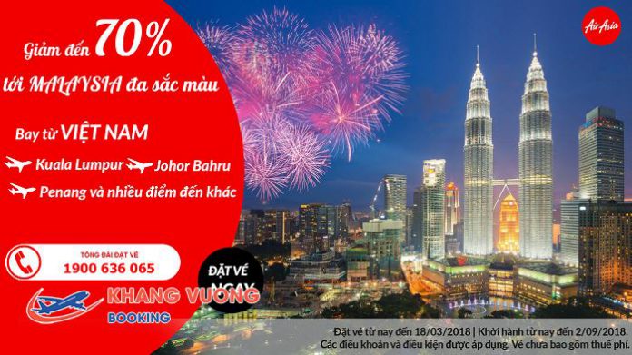 Air Asia giảm 70% giá vé máy bay đi Malaysia